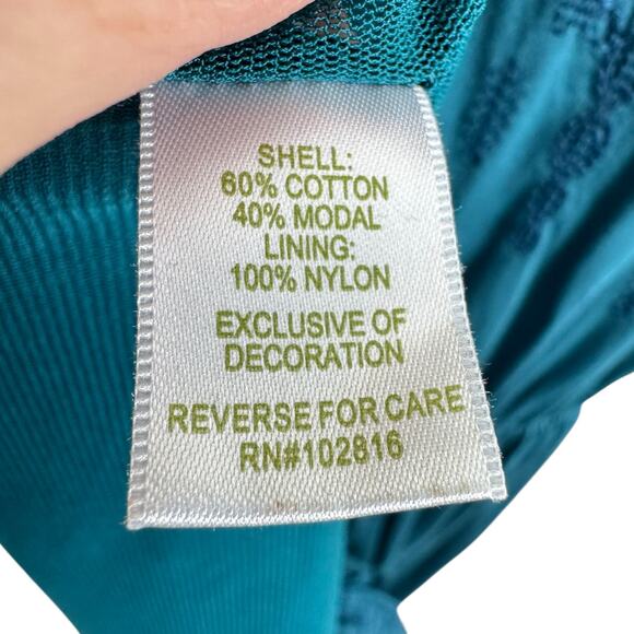 Garnet Hill Teal Blue Sleeveless Lined Embroidered Cotton Blend Maxi Dress Sz XS - Picture 7 of 8